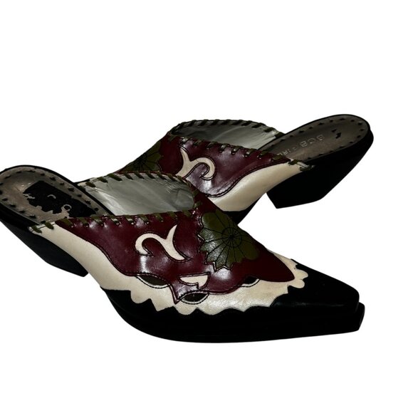 Vintage New BCBG Western Mules Bootie Tooled  Leather Inlay Women's 8 B - Picture 3 of 11